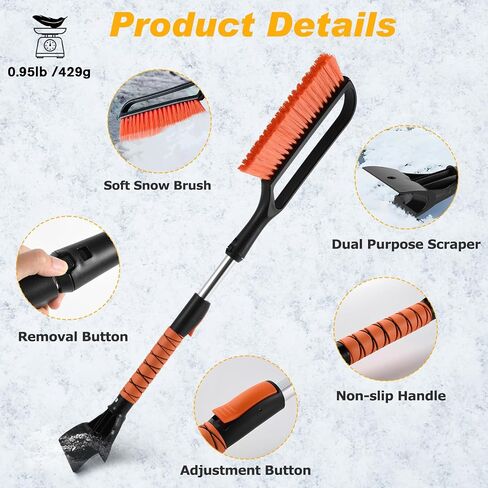 CHANGE MOORE 3-in-1 Ice Scraper and Brush for Car 1Pc, 28.3-35'' Snow Scraper with Brush Extendable, Snow Brush and Ice Scraper with Foam Grip for SUV,Truck,Vehicle Windows in Saudi Arabia
