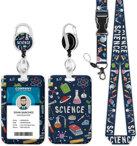 Blue Science Lanyards for ID Badges, Medical Health ID Badge Holder with Lanyard Retractable Badge Holder/Reel Lanyard, Nurse Teacher Office Gifts in Saudi Arabia