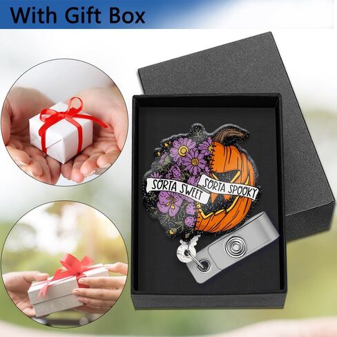Sorta Sweet Sorta Spooky Black Glitter Cute Badge Reel Retractable with Shark Clip, Fun Halloween Floral Pumpkin Badge Clip for Nurse Doctor Paramedic LPN RN MD Social Worker Pumpkin Lovers in Saudi Arabia