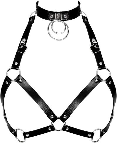 Women Leather Harness Bra Punk Gothic Cage Waist Belts Body Harness Straps Costume in Saudi Arabia