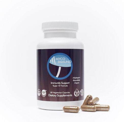 مكملات الفطر المعززة للمناعة "مزيج الفطر 10 الفائق" من Myco Immuno - عضوي 100% - بدون فطر مستورد، نمو في الولايات المتحدة - نباتي - 80 كبسولة in Saudi Arabia