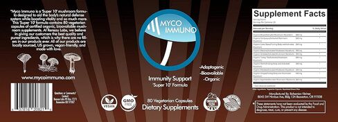 مكملات الفطر المعززة للمناعة "مزيج الفطر 10 الفائق" من Myco Immuno - عضوي 100% - بدون فطر مستورد، نمو في الولايات المتحدة - نباتي - 80 كبسولة in Saudi Arabia