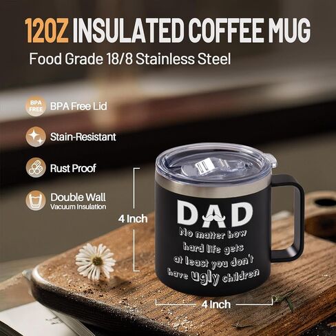 Dad Gift Father's Day Mug, Birthday Gifts for Dad from Son Daughter Unique Present for Men Husband Uncle - 12 OZ Coffee Mug Cup with Lid in Saudi Arabia