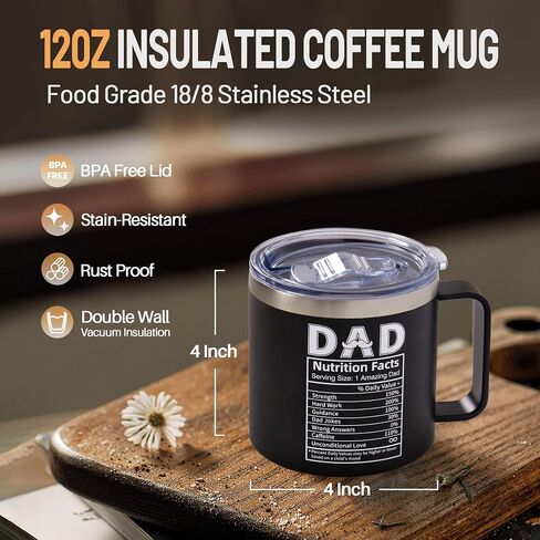 Dad Gift Father's Day Mug, Birthday Gifts for Dad from Son Daughter Unique Present for Men Husband Uncle - 12 OZ Coffee Mug Cup with Lid in Saudi Arabia