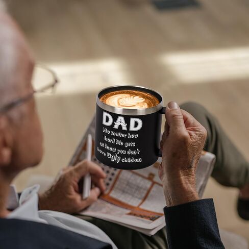 Dad Gift Father's Day Mug, Birthday Gifts for Dad from Son Daughter Unique Present for Men Husband Uncle - 12 OZ Coffee Mug Cup with Lid in Saudi Arabia