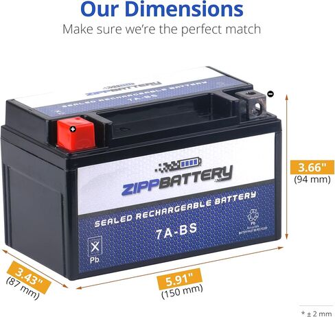 Zipp Battery YTX7A-BS بطارية بديلة مجانية الصيانة لمركبات ATV والدراجات النارية والسكوتر: 12 فولت، 0.7 أمبير، 6 أمبير، محطة صامولة ومسمار (T3) in Saudi Arabia