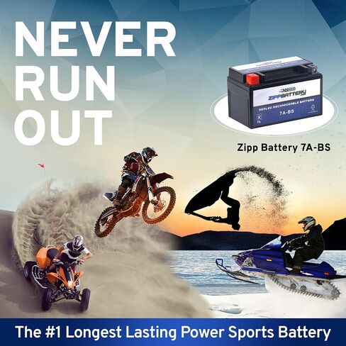 Zipp Battery YTX7A-BS بطارية بديلة مجانية الصيانة لمركبات ATV والدراجات النارية والسكوتر: 12 فولت، 0.7 أمبير، 6 أمبير، محطة صامولة ومسمار (T3) in Saudi Arabia