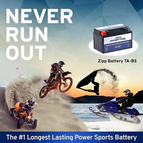 Zipp Battery YTX7A-BS بطارية بديلة مجانية الصيانة لمركبات ATV والدراجات النارية والسكوتر: 12 فولت، 0.7 أمبير، 6 أمبير، محطة صامولة ومسمار (T3) in Saudi Arabia