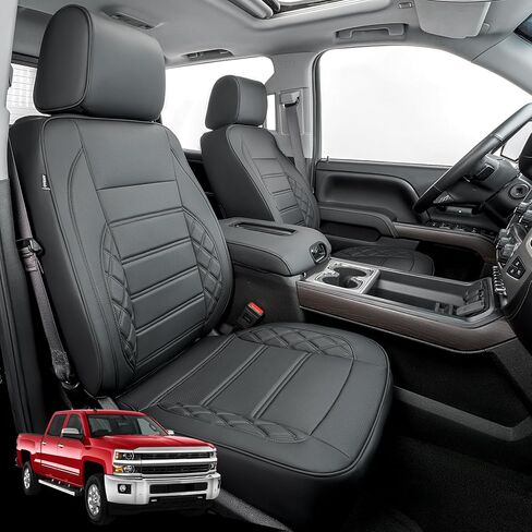 غطاء مقعد تغطية كاملة من Liner Master® لسيارة Chevy Silverado لـ GMC Sierra Pickup 2014 2015 2016 2017 2018 1500، 2015-2018 2500HD 3500HD Crew Cab مجموعة كاملة من ملحقات الجلد الصناعي الأسود للشاحنة in Kuwait