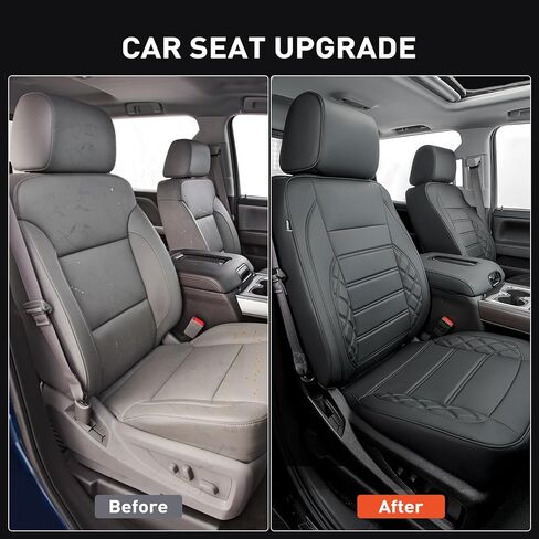 غطاء مقعد تغطية كاملة من Liner Master® لسيارة Chevy Silverado لـ GMC Sierra Pickup 2014 2015 2016 2017 2018 1500، 2015-2018 2500HD 3500HD Crew Cab مجموعة كاملة من ملحقات الجلد الصناعي الأسود للشاحنة in Kuwait