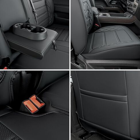 غطاء مقعد تغطية كاملة من Liner Master® لسيارة Chevy Silverado لـ GMC Sierra Pickup 2014 2015 2016 2017 2018 1500، 2015-2018 2500HD 3500HD Crew Cab مجموعة كاملة من ملحقات الجلد الصناعي الأسود للشاحنة in Kuwait