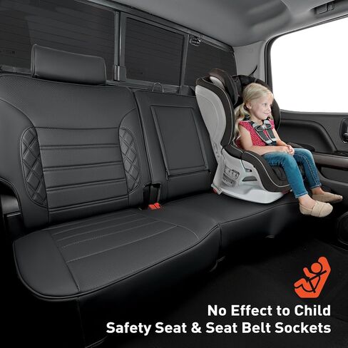 غطاء مقعد تغطية كاملة من Liner Master® لسيارة Chevy Silverado لـ GMC Sierra Pickup 2014 2015 2016 2017 2018 1500، 2015-2018 2500HD 3500HD Crew Cab مجموعة كاملة من ملحقات الجلد الصناعي الأسود للشاحنة in Kuwait