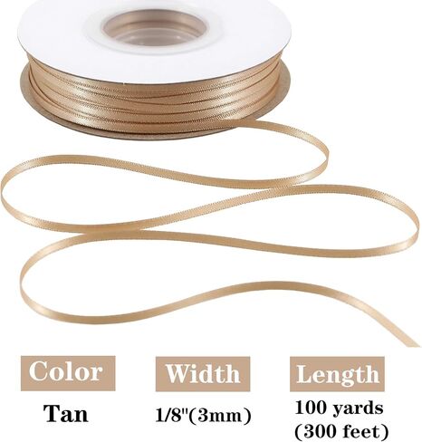 Solid Color Satin Ribbon 1/8 inch x 100 Yards Roll Tan Double Faced for Gift Wrapping Crafts Wedding Decoration, Wedding Invitation Card, Birthday Party Decoration in Saudi Arabia