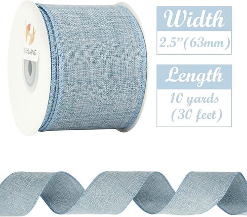 HUIHUANG Wired Denim Ribbon Light Blue Wired Edge Ribbon 2.5 inch Jute Ribbon for Wreaths, Big Bows, Crafts, Garland, Swags, Tree Decoration, Gift Wrapping -10 Yards (30 feet) in Saudi Arabia