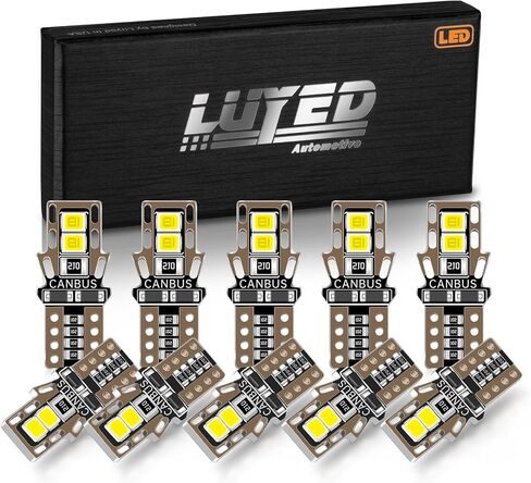 LUYED 194 مصباح LED 6500K أبيض T10 168 2825 W5W 4-SMD 2835 شرائح LED بديلة لمبات خالية من الأخطاء للسيارة الداخلية لخريطة القبة وأضواء لوحة ترخيص لوحة القيادة، حزمة من 10 in Kuwait