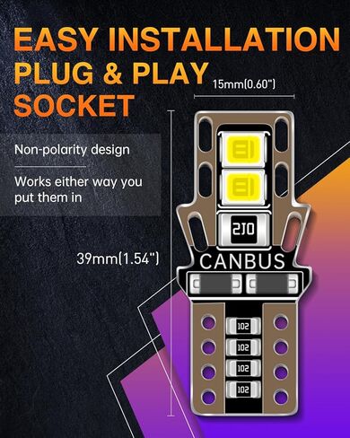 LUYED 194 مصباح LED 6500K أبيض T10 168 2825 W5W 4-SMD 2835 شرائح LED بديلة لمبات خالية من الأخطاء للسيارة الداخلية لخريطة القبة وأضواء لوحة ترخيص لوحة القيادة، حزمة من 10 in Kuwait