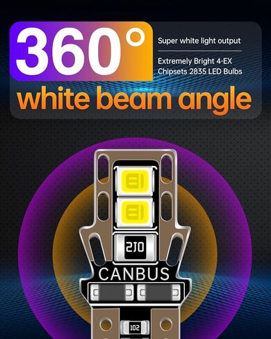 LUYED 194 مصباح LED 6500K أبيض T10 168 2825 W5W 4-SMD 2835 شرائح LED بديلة لمبات خالية من الأخطاء للسيارة الداخلية لخريطة القبة وأضواء لوحة ترخيص لوحة القيادة، حزمة من 10 in Kuwait