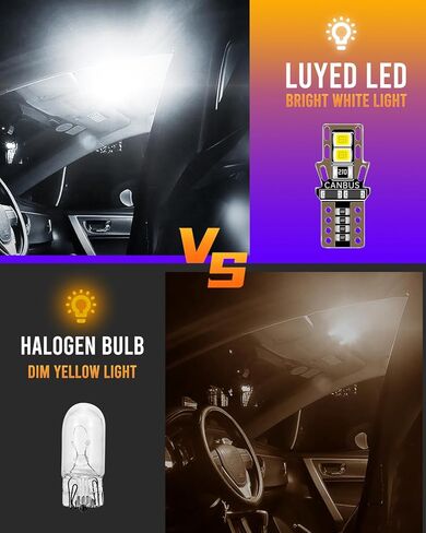 LUYED 194 مصباح LED 6500K أبيض T10 168 2825 W5W 4-SMD 2835 شرائح LED بديلة لمبات خالية من الأخطاء للسيارة الداخلية لخريطة القبة وأضواء لوحة ترخيص لوحة القيادة، حزمة من 10 in Kuwait