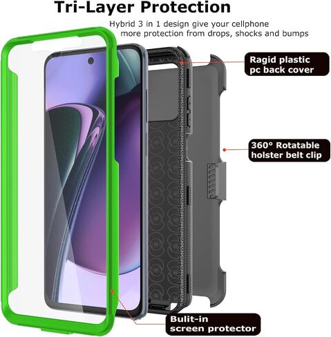 Takfox for Motorola G Stylus 2023 5G Case, Built-in Screen Protector Kickstand Belt Clip Holster Full-Body Military Grade Dual Layer Protective Shockproof Rugged Phone Cover-Green in Saudi Arabia