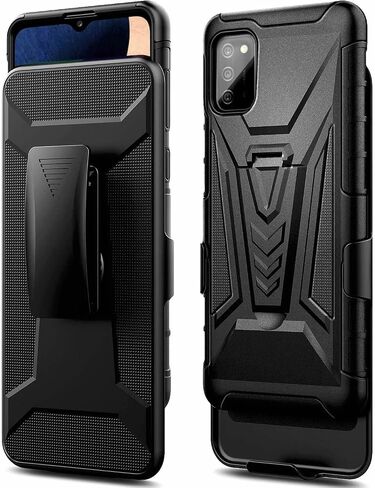 TJS Compatible with Alcatel TCL A3X A600DL Case, with Tempered Glass Screen Protector Belt Clip Holster Hybrid Kickstand Heavy Duty Cover Drop Protector Phone Case (Blue) in Saudi Arabia