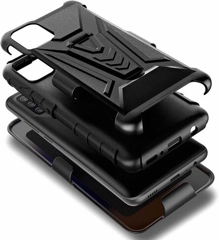 TJS Compatible with Alcatel TCL A3X A600DL Case, with Tempered Glass Screen Protector Belt Clip Holster Hybrid Kickstand Heavy Duty Cover Drop Protector Phone Case (Blue) in Saudi Arabia