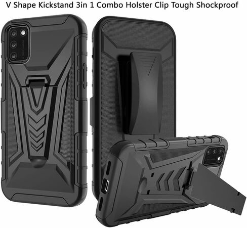 TJS Compatible with Alcatel TCL A3X A600DL Case, with Tempered Glass Screen Protector Belt Clip Holster Hybrid Kickstand Heavy Duty Cover Drop Protector Phone Case (Blue) in Saudi Arabia