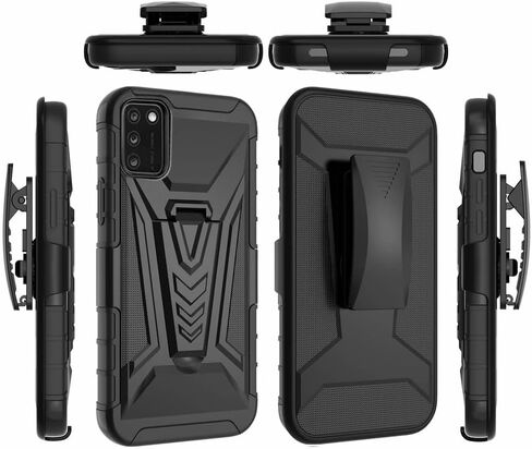 TJS Compatible with Alcatel TCL A3X A600DL Case, with Tempered Glass Screen Protector Belt Clip Holster Hybrid Kickstand Heavy Duty Cover Drop Protector Phone Case (Blue) in Saudi Arabia