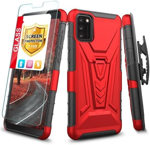 TJS Compatible with Alcatel TCL A3X A600DL Case, with Tempered Glass Screen Protector Belt Clip Holster Hybrid Kickstand Heavy Duty Cover Drop Protector Phone Case (Blue) in Saudi Arabia