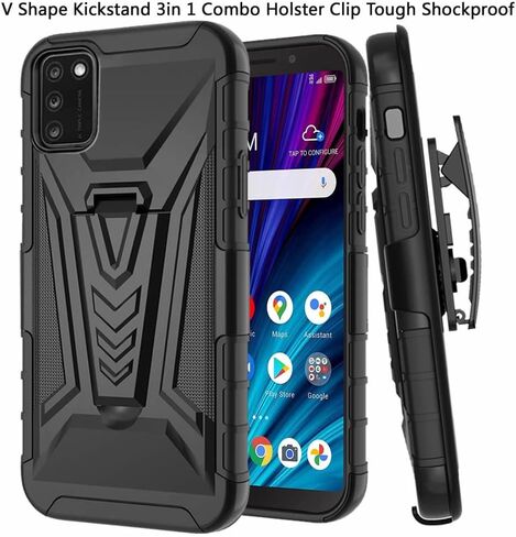 TJS Compatible with Alcatel TCL A3X A600DL Case, with Tempered Glass Screen Protector Belt Clip Holster Hybrid Kickstand Heavy Duty Cover Drop Protector Phone Case (Blue) in Saudi Arabia