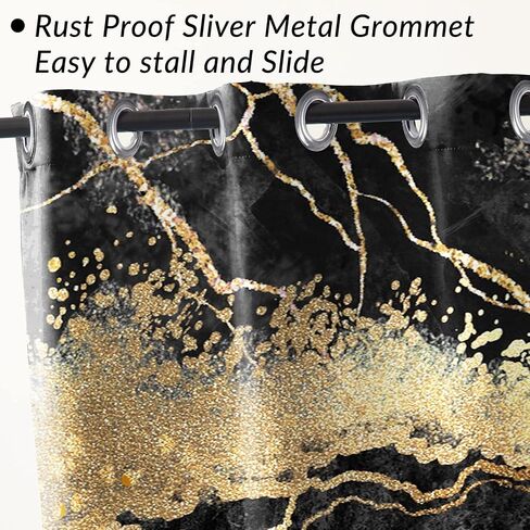 Baocicco Black and Gold Marble Window Curtains for Bedroom Art Fluid Gold Texture Marble Drapes for Living Room Modern Luxury Fashion Design Blackout Marble Grommets Curtains 2 Panels 21Wx45H Inch in Saudi Arabia