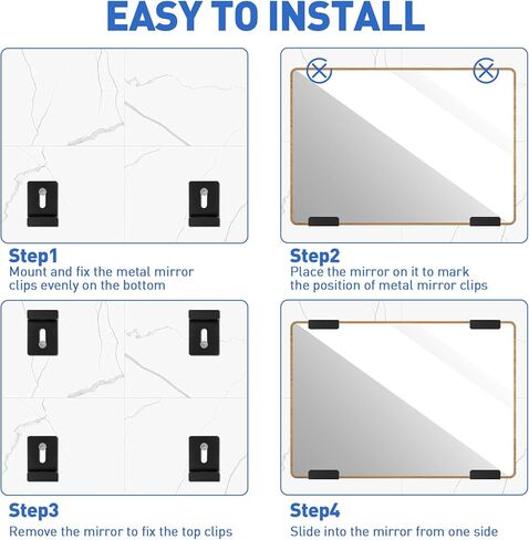 8Pcs Metal Mirror Clips Frameless Mirror, 1/4 Inch Heavy Mirror Hangers Wide Channel Mirror Mounting Bracket with Screw Wall Mounting Brackets for Mirrors Billboard Displays Tile Display(Black) in Kuwait