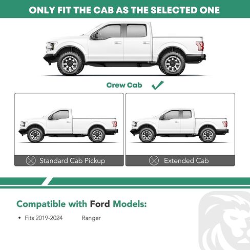 YHTAUTO 3 بوصة لوحات الجري الجانبية قضبان تناسب Ford Ranger 2019-2024، Crew/SuperCrew Cab، Round S/S 304 مصقول، قضبان جانبية للشاحنة لوحة الروك للطرق الوعرة الملحقات الخارجية in Kuwait