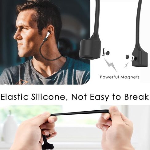 Ultra Strong Magnetic Anti-Lost Straps for AirPods, Colorful Soft Silicone Sports Lanyard Compatible with Airpods 1st 2nd 3rd Generation Pro 3 2 1, Neck Rope Cord - Black in Saudi Arabia