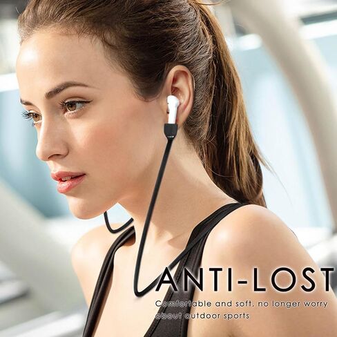 Ultra Strong Magnetic Anti-Lost Straps for AirPods, Colorful Soft Silicone Sports Lanyard Compatible with Airpods 1st 2nd 3rd Generation Pro 3 2 1, Neck Rope Cord - Black in Saudi Arabia