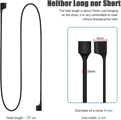 Ultra Strong Magnetic Anti-Lost Straps for AirPods, Colorful Soft Silicone Sports Lanyard Compatible with Airpods 1st 2nd 3rd Generation Pro 3 2 1, Neck Rope Cord - Black in Saudi Arabia