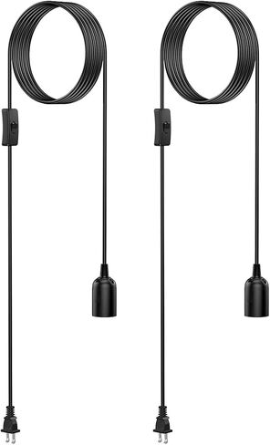 2-Pack Hanging Light Cord,15 ft Plug in Pendant Light Cord with On/Off Switch E26 E27 Socket (no Bulb Included) Hanging Lantern Cord, Black… in Saudi Arabia