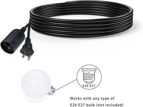 2-Pack Hanging Light Cord,15 ft Plug in Pendant Light Cord with On/Off Switch E26 E27 Socket (no Bulb Included) Hanging Lantern Cord, Black… in Saudi Arabia