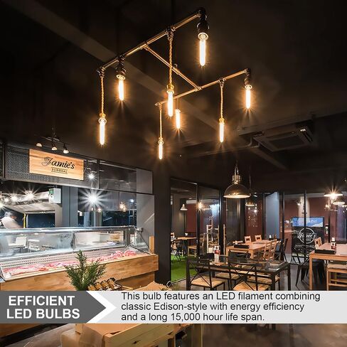 مصابيح أنبوبية LED، لمبة خيوط LED بنمط إديسون أنبوبي T10، لمبة LED عتيقة قابلة للتعتيم بقدرة 12 وات، قاعدة E26، زجاج شفاف، أبيض دافئ، 2700 كيلفن، 1000 لومن (ما يعادل 75-100 وات)، 11.8 بوصة، 6 عبوات in Saudi Arabia