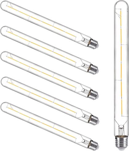 مصابيح أنبوبية LED، لمبة خيوط LED بنمط إديسون أنبوبي T10، لمبة LED عتيقة قابلة للتعتيم بقدرة 12 وات، قاعدة E26، زجاج شفاف، أبيض دافئ، 2700 كيلفن، 1000 لومن (ما يعادل 75-100 وات)، 11.8 بوصة، 6 عبوات in Saudi Arabia