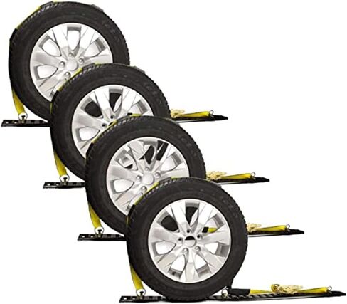 DC Cargo 4-Pack Wheel Straps with E-Track Fittings and 3 Rubber Blocks | 11’ x 2" Auto Hauler Ratchet Strap with Rubber Cleats for Towing a Car, ATV, UTV or Van in Saudi Arabia