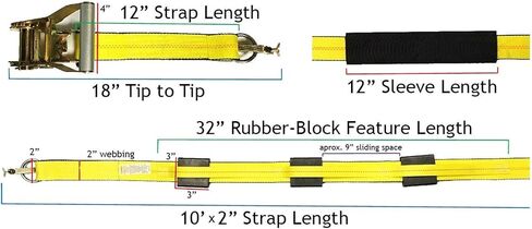DC Cargo 4-Pack Wheel Straps with E-Track Fittings and 3 Rubber Blocks | 11’ x 2" Auto Hauler Ratchet Strap with Rubber Cleats for Towing a Car, ATV, UTV or Van in Saudi Arabia