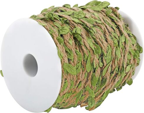 خيوط الجوت الطبيعية بطول 164 قدمًا مع أوراق الخيش، 4 خيوط حبل ناعم متين، أوراق كرمة خضراء صناعية، ممتازة للشريط واللف وغيرها من ملحقات الحرف اليدوية in Kuwait