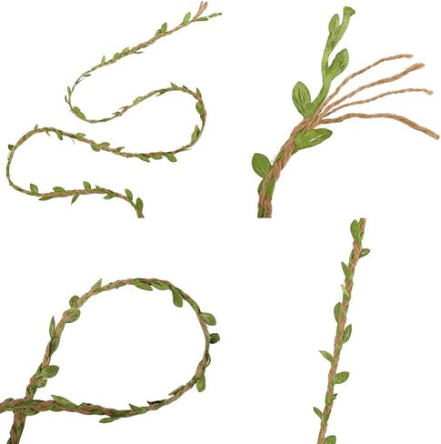 خيوط الجوت الطبيعية بطول 164 قدمًا مع أوراق الخيش، 4 خيوط حبل ناعم متين، أوراق كرمة خضراء صناعية، ممتازة للشريط واللف وغيرها من ملحقات الحرف اليدوية in Kuwait