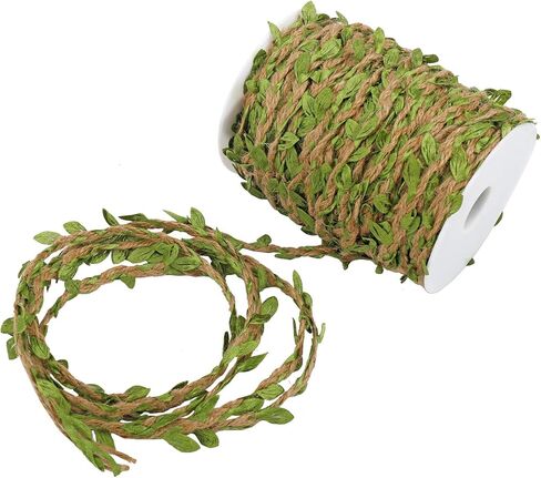خيوط الجوت الطبيعية بطول 164 قدمًا مع أوراق الخيش، 4 خيوط حبل ناعم متين، أوراق كرمة خضراء صناعية، ممتازة للشريط واللف وغيرها من ملحقات الحرف اليدوية in Kuwait