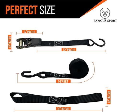 Ratchet Straps - 1650lb Break, 500lb Load - 15ft Tie-Downs for Motorcycles/Trucks - Heavy-Duty, Durable Hooks, Rubberized Handles - Secure Hauling, Any Load in Saudi Arabia