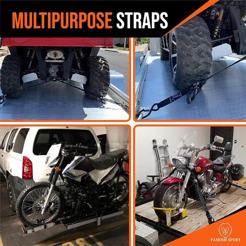 Ratchet Straps - 1650lb Break, 500lb Load - 15ft Tie-Downs for Motorcycles/Trucks - Heavy-Duty, Durable Hooks, Rubberized Handles - Secure Hauling, Any Load in Saudi Arabia
