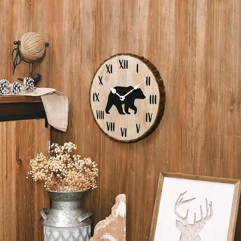 nikky home 12 "ساعة حائط المقصورة الخشب الدب مزرعة ساعة تعمل بالبطارية الصامتة غير موقوتة ريفي التنوب النباح ساعة خشبية ديكور المنزل ديكور للمطبخ، غرفة المعيشة، غرفة نوم، مكتب in Saudi Arabia
