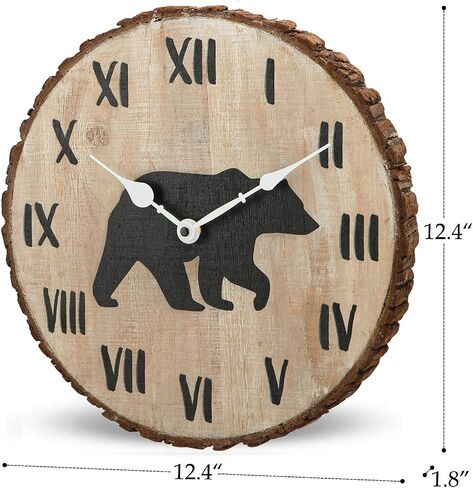 nikky home 12 "ساعة حائط المقصورة الخشب الدب مزرعة ساعة تعمل بالبطارية الصامتة غير موقوتة ريفي التنوب النباح ساعة خشبية ديكور المنزل ديكور للمطبخ، غرفة المعيشة، غرفة نوم، مكتب in Saudi Arabia