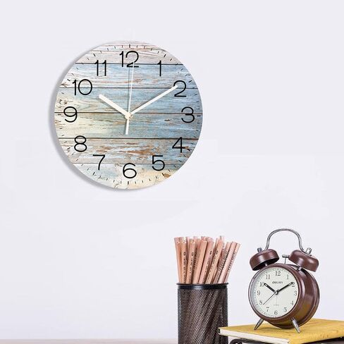 ArtSocket ساعة حائط خشبية صامتة غير موقوتة، جدار خشبي للمزرعة لوح أسود بني عتيق ساعات حائط ساحلية مستديرة ديكور للمنزل والمطبخ وغرفة المعيشة والمكتب، تعمل بالبطارية (12 بوصة) in Saudi Arabia