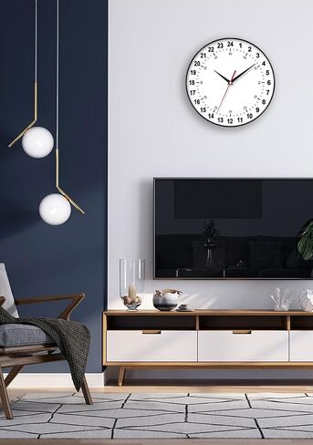 24 Hour Wall Clock 12 Inch Round Wall Clock Easy to Read White Dial Modern Simple Style Decor Clock for Home/Office/School/Kitchen/Bedroom/Living Room in Saudi Arabia